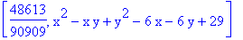 [48613/90909, x^2-x*y+y^2-6*x-6*y+29]